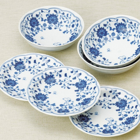 ｽﾇｰﾋﾟｰ藍唐草 皿鉢三揃