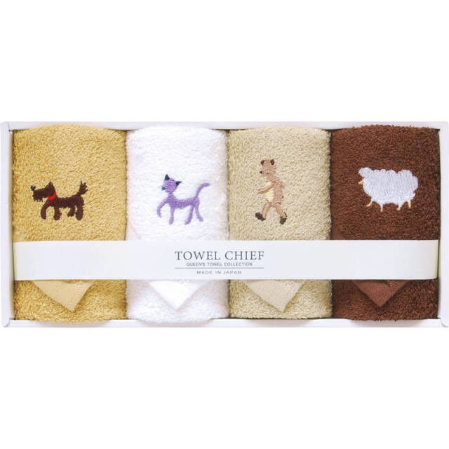 かわいい国産タオルハンカチ4P （アニマルズ） TQS2002404