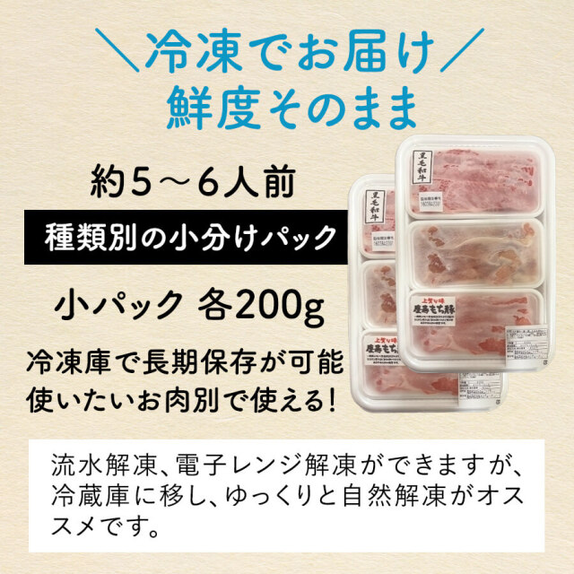 【送料無料】九州産牛・豚・鶏しゃぶすきセット(和牛肩ロース・豚ロース・鶏モモ 各200g)　600g×2
