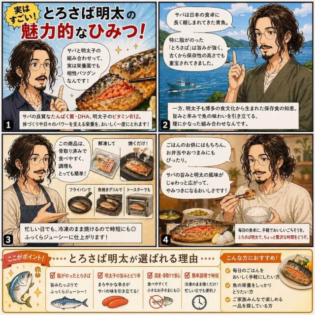 国産骨取りとろさば明太2枚入り×4パック