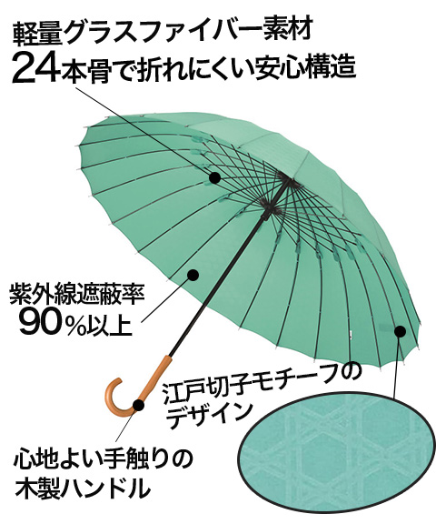 マブ　超軽量２４本骨傘江戸浅葱
