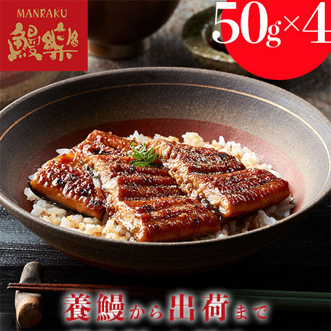 【送料無料】宮崎「鰻楽」うなぎ蒲焼 切身 50g×4(200g)