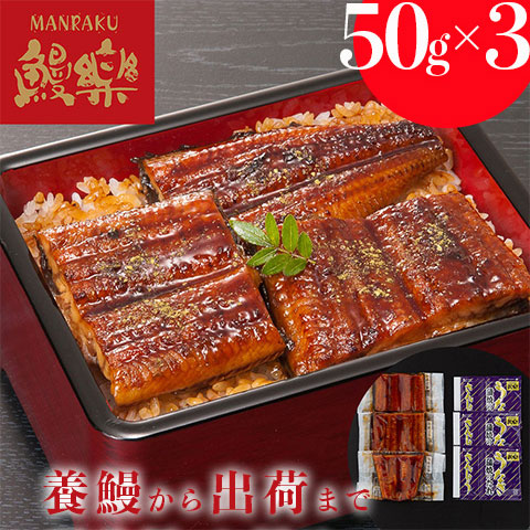 【送料無料】宮崎「鰻楽」うなぎ蒲焼 切身 50g×3(150g)