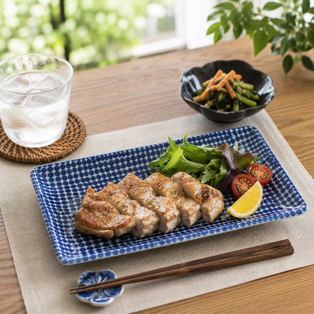 【送料無料】波佐見焼 swatch 長角皿 タイル 角皿 焼物皿 焼き魚皿 おかず皿 プレート モザイク柄 ドット 水彩風 北欧風