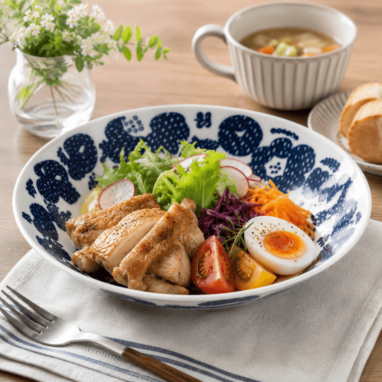 【送料無料】波佐見焼 カレー・パスタ皿 フラバーブルー 22.5cm 深皿 オーバル ボウル プレート 盛り鉢 花柄 レトロ 北欧風