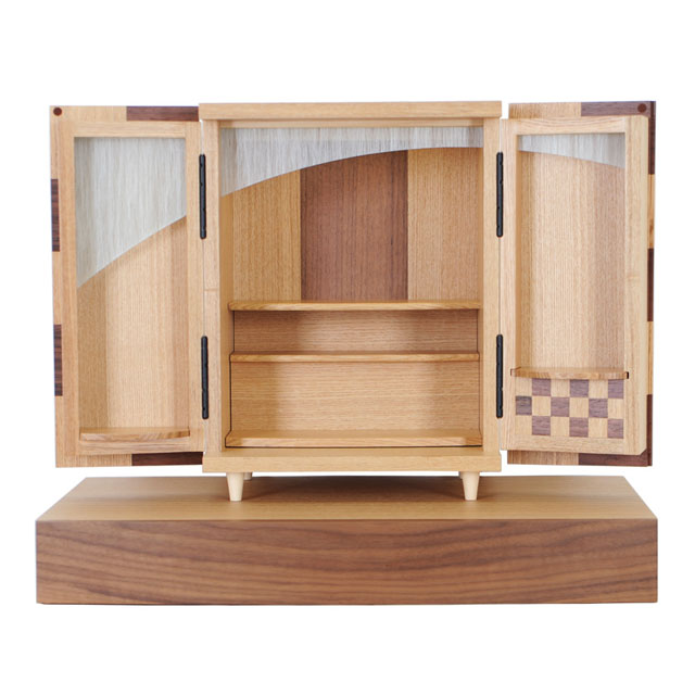モダンミニ仏壇 キューブ タモ市松 13号＋仏壇台