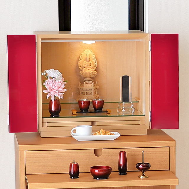 モダンミニ仏壇 トルネ ワインレッド 14号