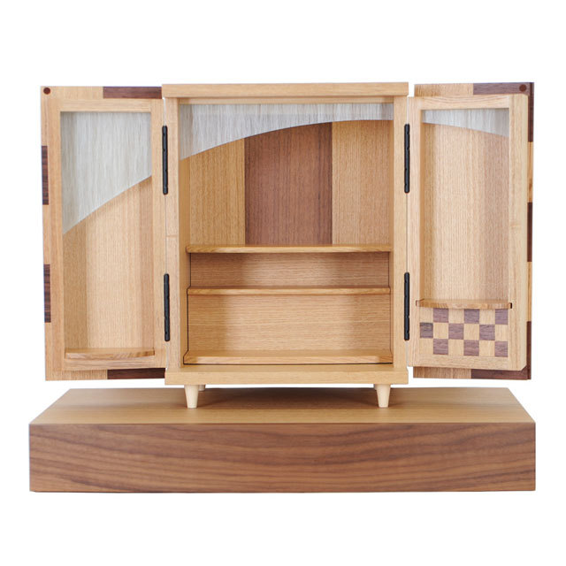 モダンミニ仏壇 キューブ タモ市松 13号＋仏壇台