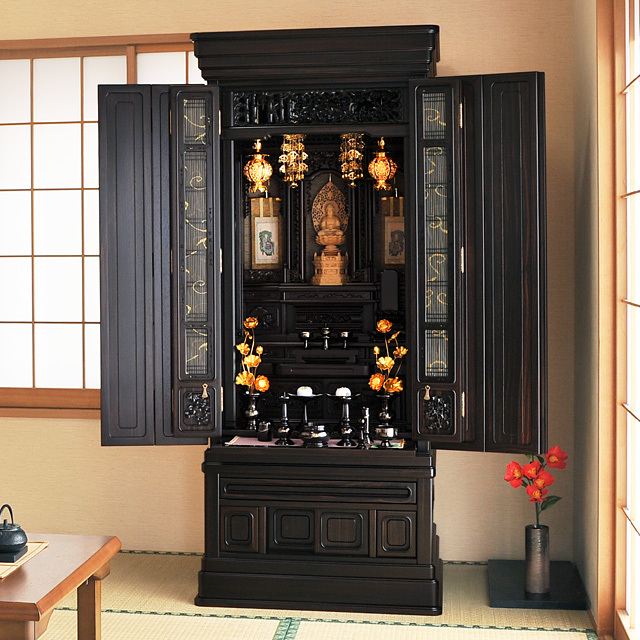唐木仏壇 風雷 本黒檀 床置き 58×25号