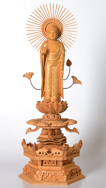 仏像 特製楠 東立弥陀如来 放射光背