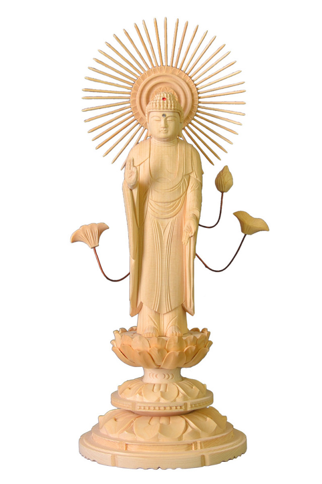 仏像 白木 東立弥陀如来 放射光背
