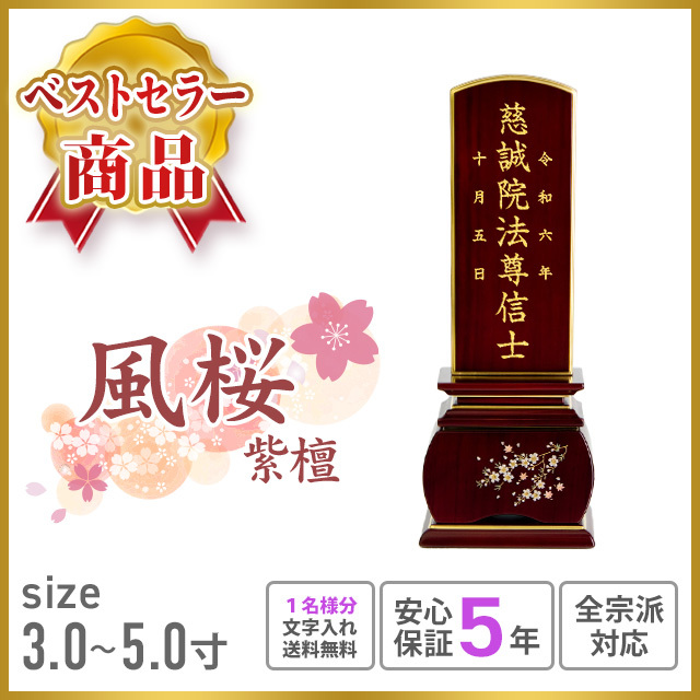 位牌 優雅 風桜 紫檀
