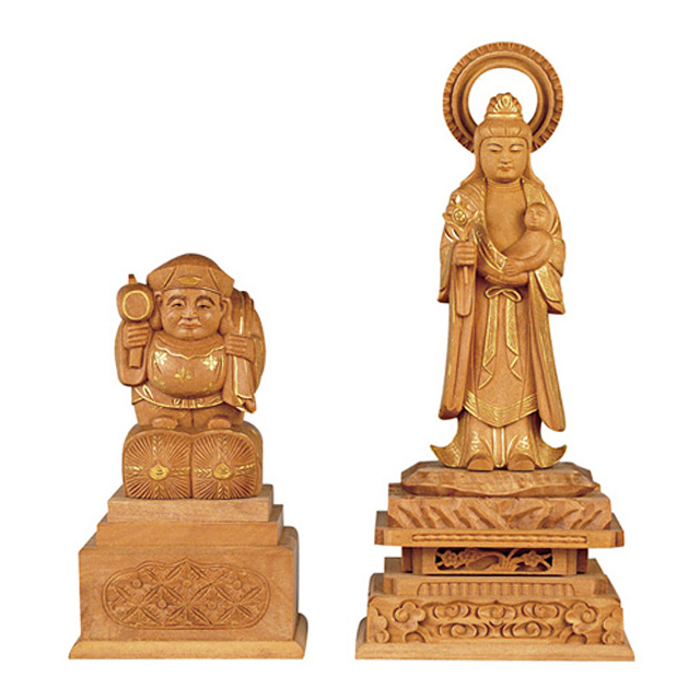 仏像 檀木 日蓮宗 鬼子母神・大黒天 仏像 檀木 日蓮宗 鬼子母神・大黒天