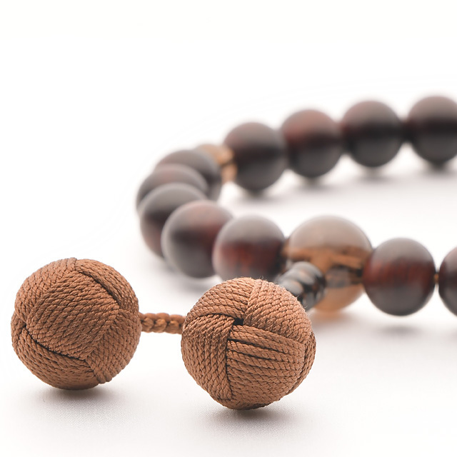 男性用数珠 素挽紫檀 茶水晶仕立 小田巻梵天