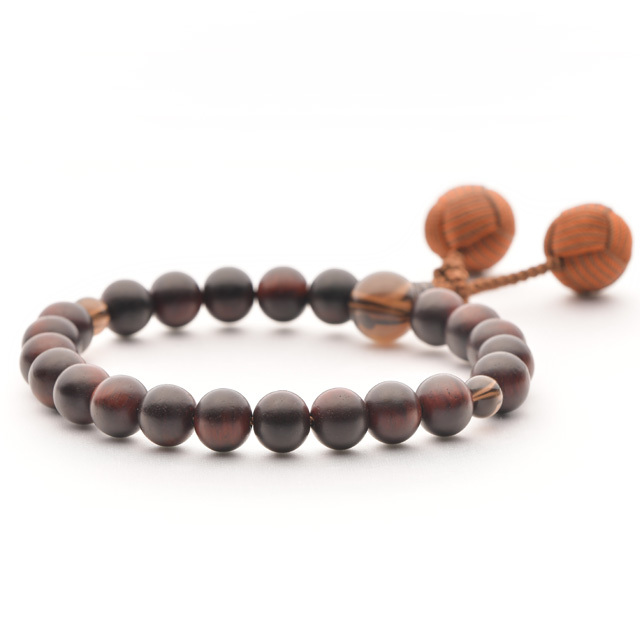 男性用数珠 素挽紫檀 茶水晶仕立 2色小田巻梵天