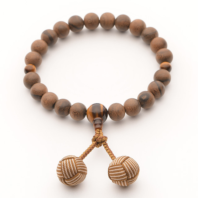 男性用数珠 シャム柿 虎目石仕立 2色小田巻梵天