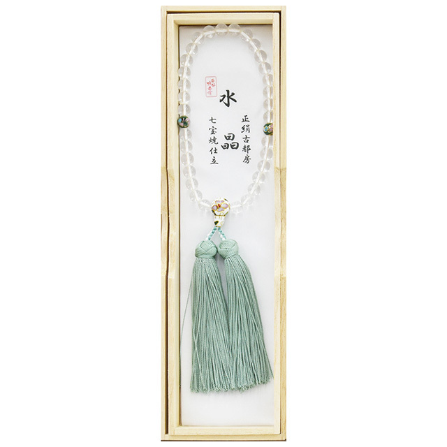 女性用数珠 水晶七宝焼仕立 2天緑 古都房（青磁）