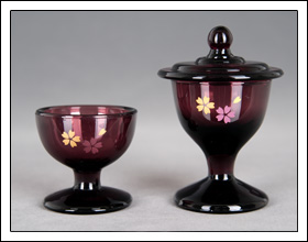 ガラス ワイン桜 茶器（茶湯器）仏器（仏飯器）セット