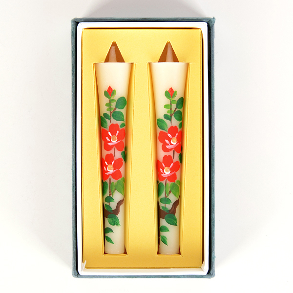 和ろうそく 手描き絵ろうそく12月 椿 3号 2本セット