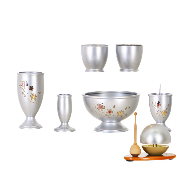 モダン仏具 三日月 シルバー 彫金 6点セット+リン