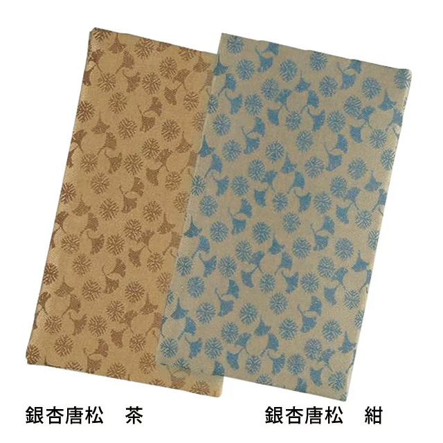正絹名物裂金封ふくさ　木箱入　銀杏唐松　茶・紺