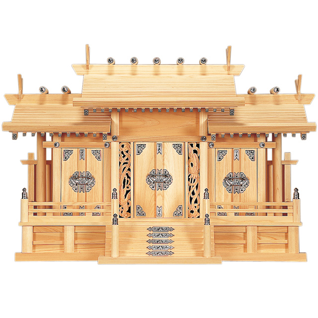 神棚 鳳凰三社造り シルバー金具 中・大