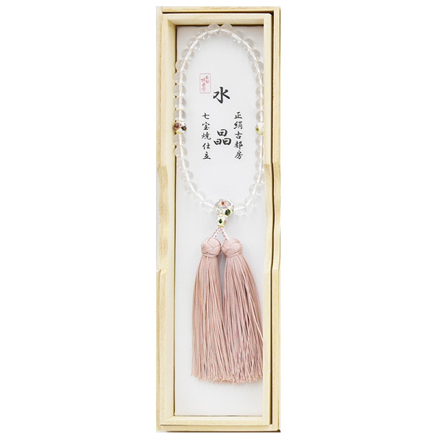 女性用数珠 水晶七宝焼仕立 2天白 古都房（灰桜）