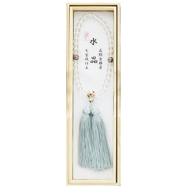 女性用数珠 水晶七宝焼仕立 2天青 古都房（藍白）