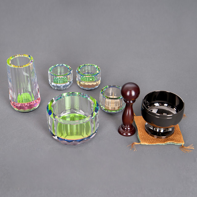 ミニ クリスタル レインボー 5点セット＋高台リン 墨艶色 セット