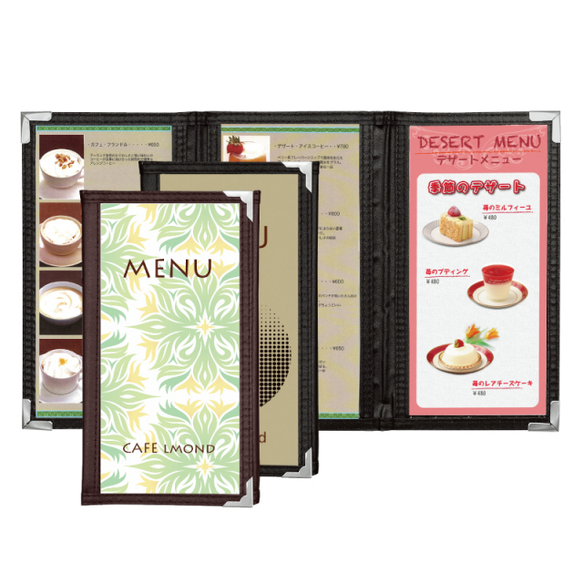 ABW-5】飲食店用メニューブックカバー｜クリアタイプ 縦長サイズ 6P 3