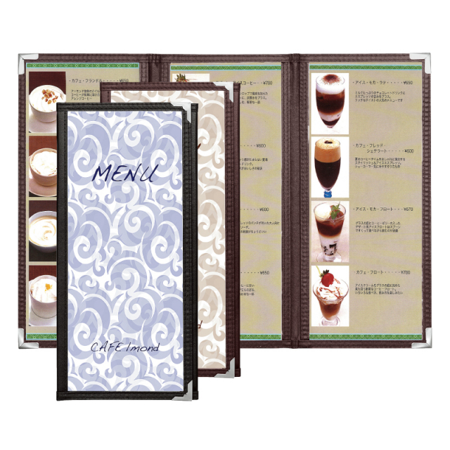 ABW-6】飲食店用メニューブックカバー｜クリアタイプ 縦長サイズ 6P 3