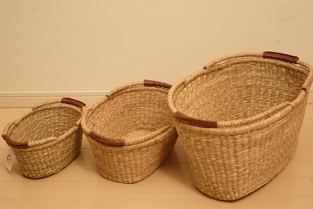 シーグラス　だ円手付きバスケット