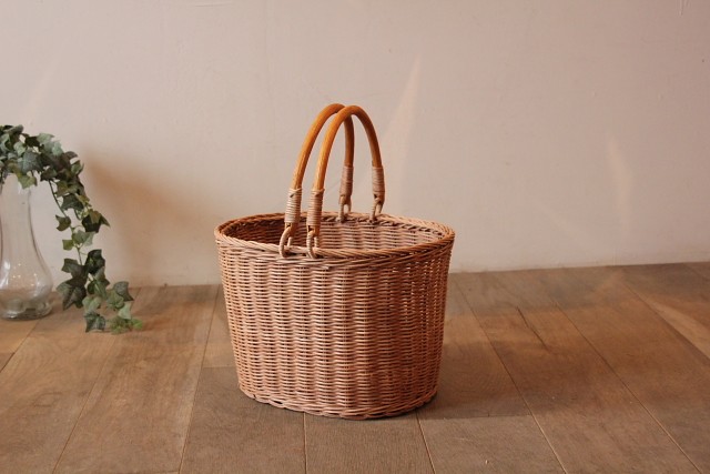 ラタン　楕円MERRY HANDLE BASKET