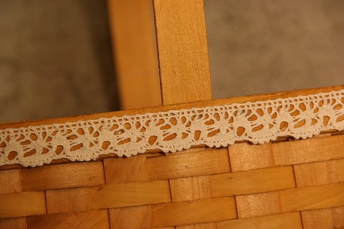 スライスウッド　レース付きバスケット　スクエア