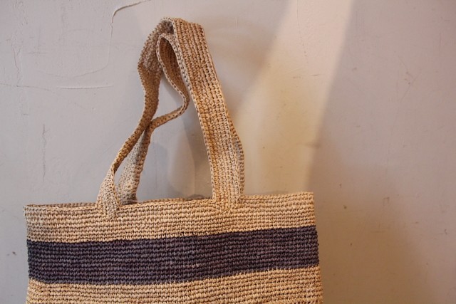 ラフィア　ライン入りかごバッグ　Homme