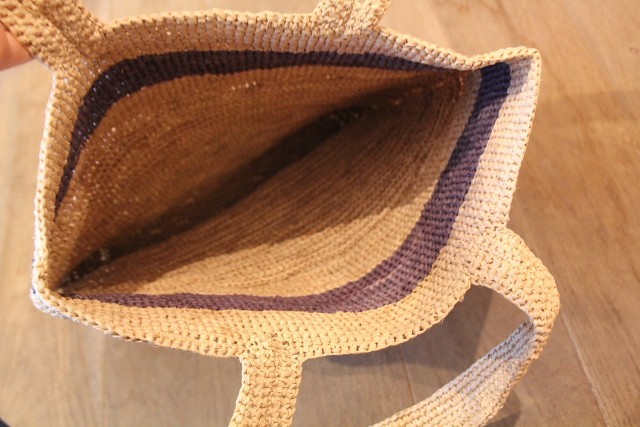 ラフィア　ライン入りかごバッグ　Homme