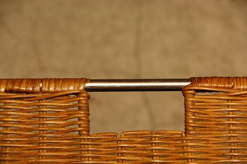 籐ラタンステンハンドル角バスケット　浅型