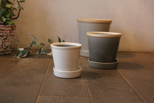 陶器の皿付き植木鉢グロッシーポット