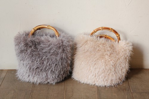 バンブーハンドル2wayフェイクファーショルダーかごバッグ