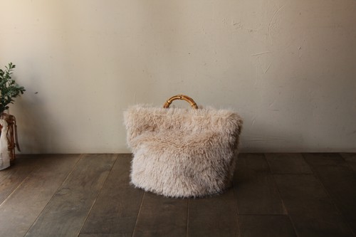 バンブーハンドルフェイクファートートかごバッグ