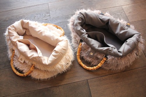 バンブーハンドルフェイクファートートかごバッグ