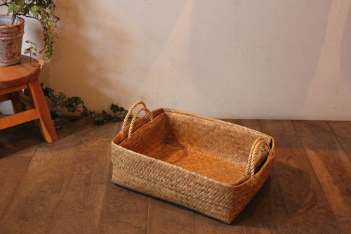 水草両手付きレクタングルバスケット