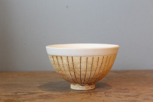 日本製萬古焼陶器のさびライン入り飯椀
