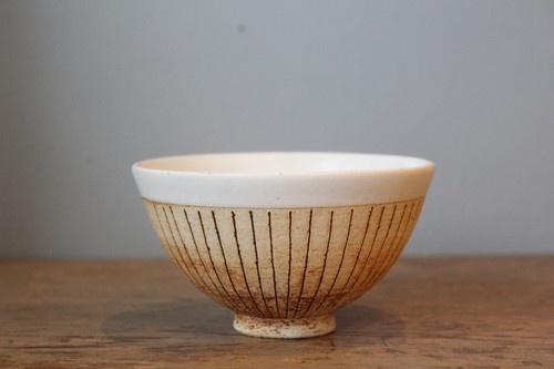 日本製萬古焼陶器のさびライン入り飯椀