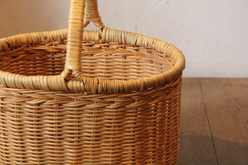 籐ラタンのワンハンドルオーバルバスケット