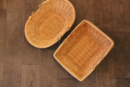 籐のかごラタン2ハンドルバスケット