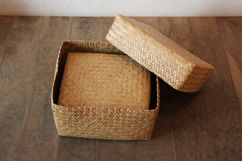 水草のボックス型フタ付きかご