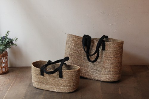 ジュートハンドルのシーグラスかごバッグ