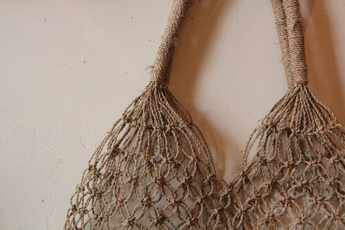 シーグラスのマクラメショルダートートかごバッグ
