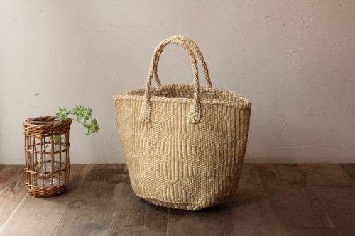 アクリル編みサイザルかごバッグ